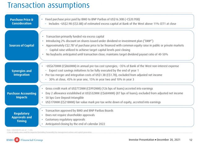 BMO - Bank of the West Transaction Assumptions