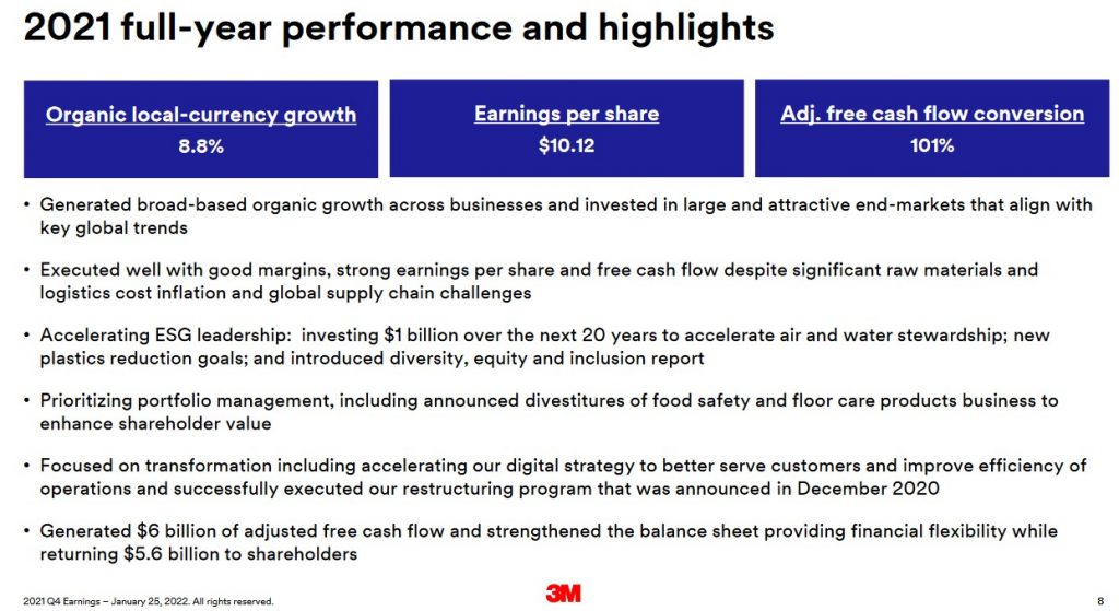 MMM - FY2021 Performance and Highlights