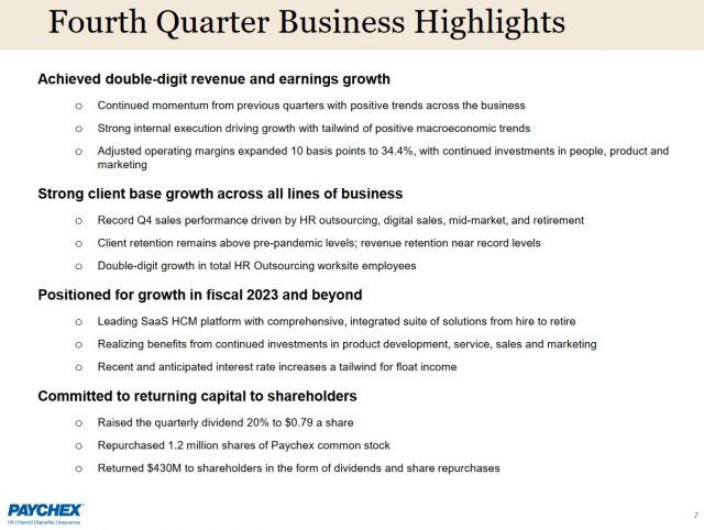 PAYX - Q4 2022 Business Highlights