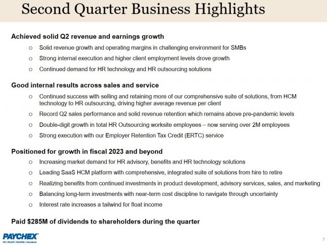 PAYX - Q2 2023 Business Highlights