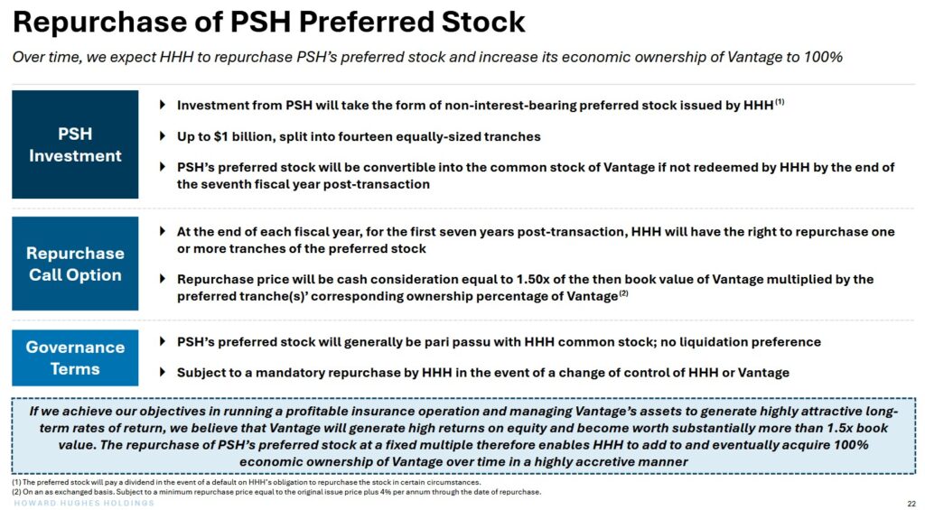 HHH - Repurchase of PSH Preferred Stock
